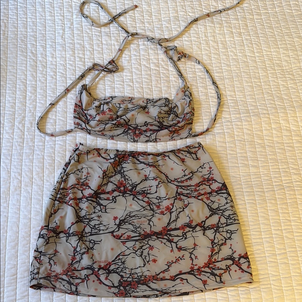 Floral Halter Dress with Red and Black Pattern
